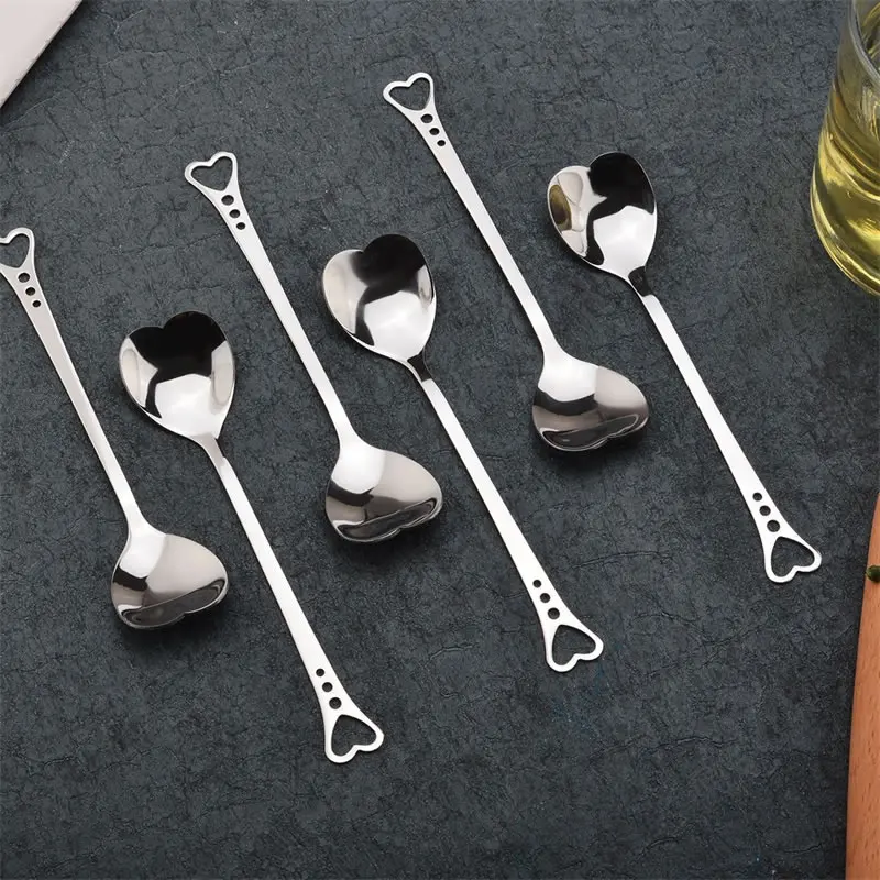 Heart-shaped Stainless Steel Spoon Portable Metal Coffee Teaspoon Creative Love Heart Shaped Wedding Party Gift Dinnerware