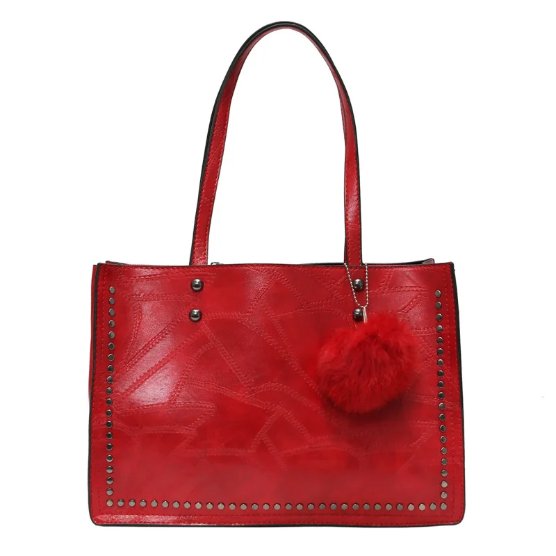 

fashion large tote bags for women 2018 pu leather shoulder bag female luxury designer brand ladies handbag fur sac a main rivet