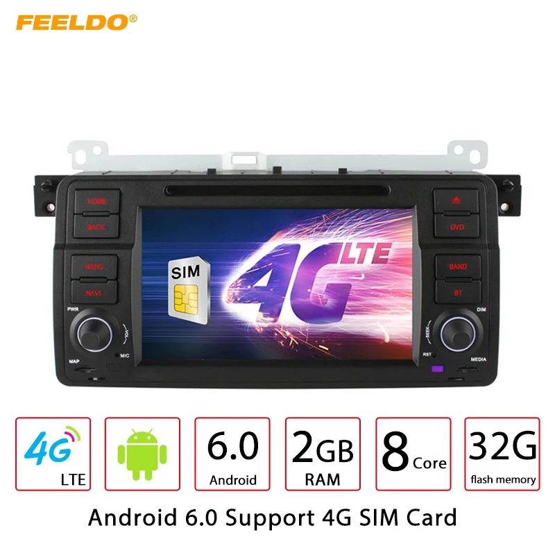 Sale FEELDO 7" Android 6.0 (64bit) DDR3 2G/32G/4G LTE Octa Core Car DVD GPS Radio Head Unit For BMW 3 Series E46/MG ZT/Rover 75/M3 0