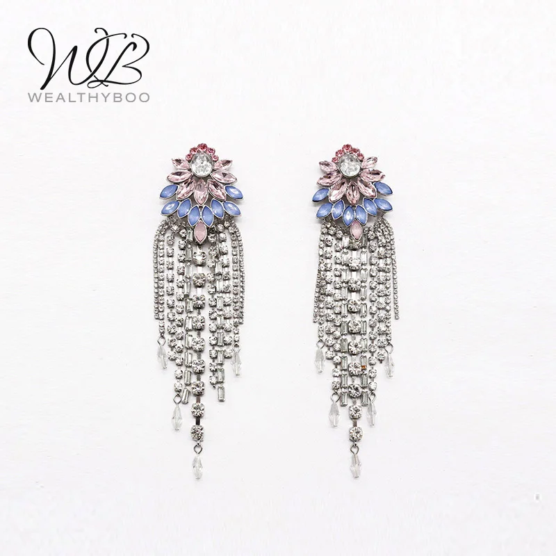 WEALTHYBOO 2018 New Arrival Idea 11 Strands of Mixed Size Rhinestone With Flower Metal Glass Stone Earring for Women Fashio | Украшения и