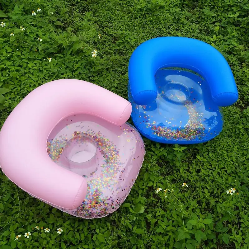 Kids Inflatable Sofa Baby Sitting Chair Sequin Kids Bath Learning Seat Pool Float Seat Accessories Swimming Ring Summer Beach