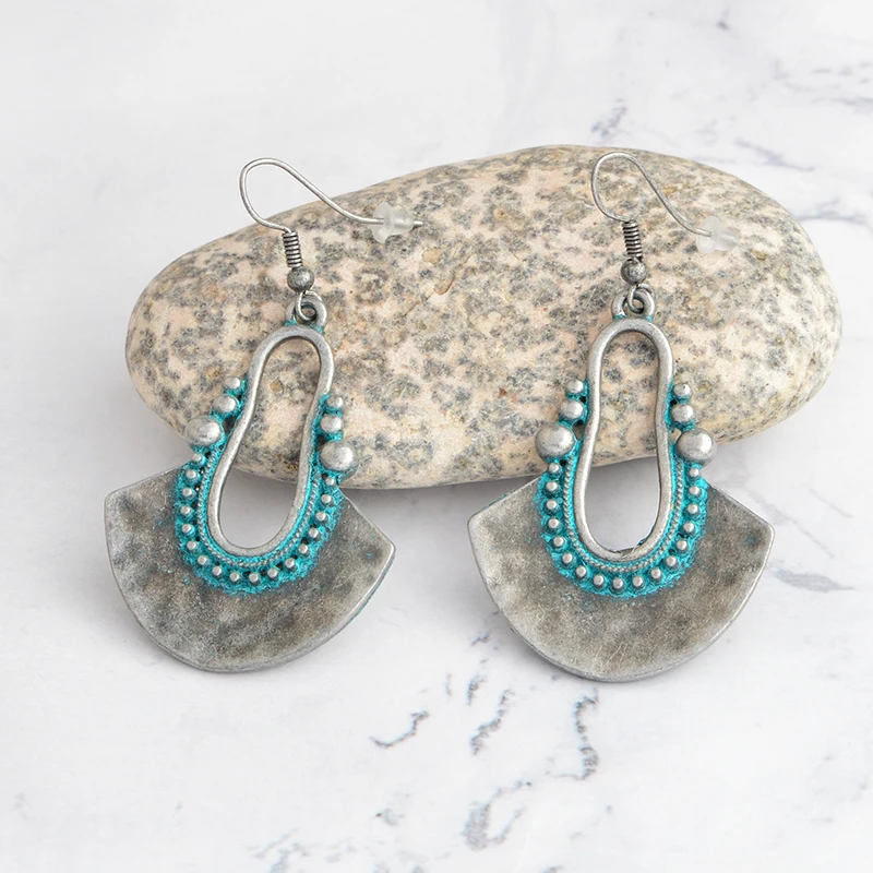 QIHE JEWELRY Dangle earrings 3 Color Verdigris Rustic Fan Drop Earrings Women Jewelry Earrings for women arete pendiente