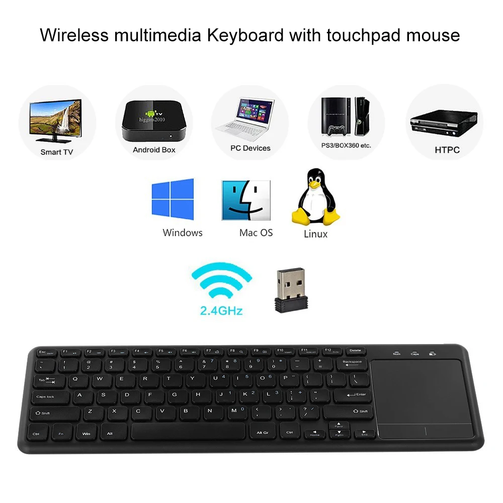 AVATTO Super Slim 2.4G Wireless Gaming Keyboard with TouchPad for Andriod iOS Phone Tablet Smart TV