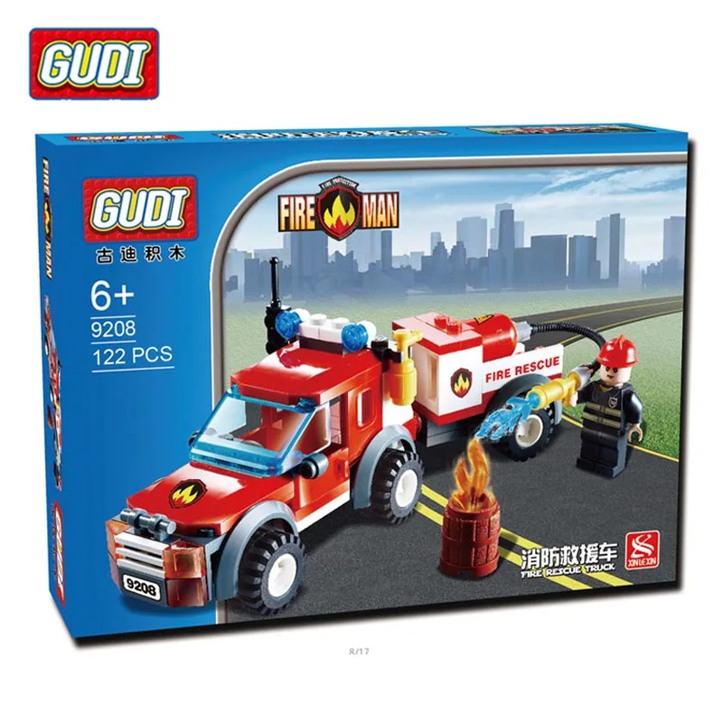 GUDI 122Pcs City Fire Station Fire Rescue Vehicle Minifigure Building Block Bricks Kids Toys Children Gift