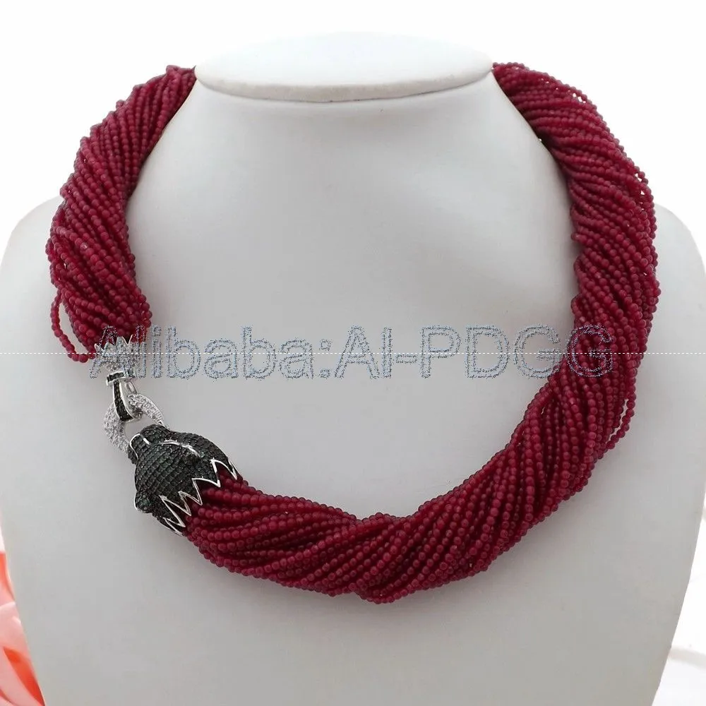 

Women's 20" 40 Strands Round Red Crystal Necklace