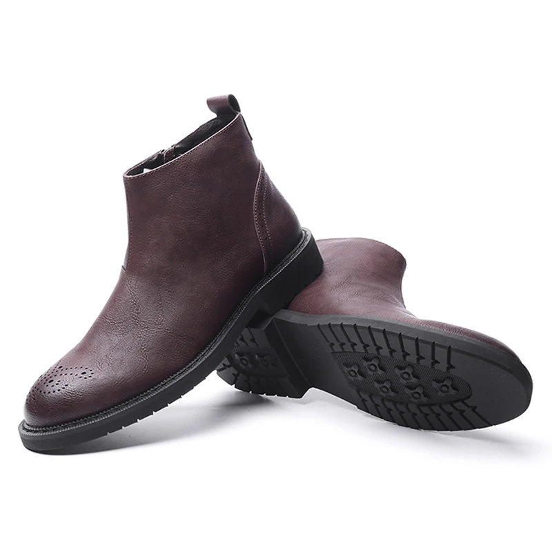 Vintage Couro Boot Red Qualidade Alcubieree Sapato Botas Ankle Masculino Moto De wine Do Zipper Black Chelsea Alta Mocassim Homens Genuína qwfanngt4