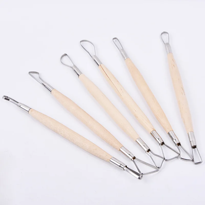 6PCS Sculpture Ceramic Clay Tools For DIY Craft Wood Handle Wax Pottery Carving Tool Set Ceramics Sets |