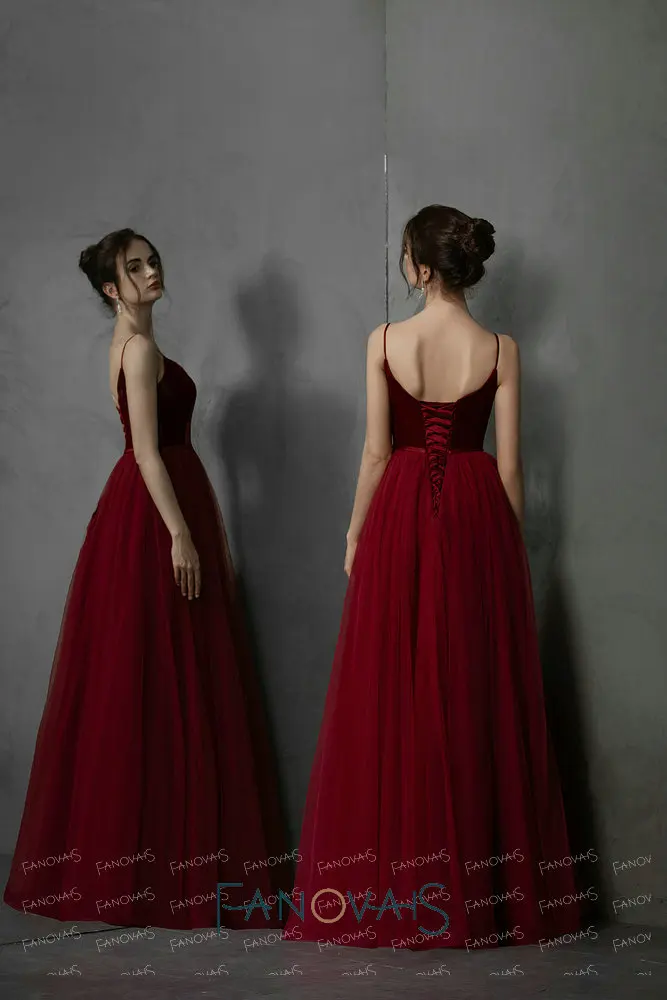 &quotБордовые вечерние платья бархат Tulle выпускного вечера vestidos de fiesta noche 2019