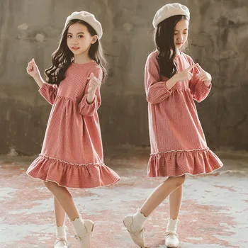

Brand 2018 New Fashion Autumn Girls Dresses For Girls Clothes Striped Princess Dress Long-Sleeve Baby Children Dress