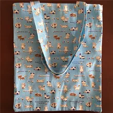 YILE 1-layer хлопок лен эко хозяйственная сумка наплечная печать синий и розовый Кот 17321-3