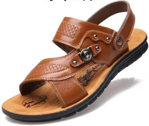 Мужские сандалии из натуральной кожи; новые летние модные винтажные пляжные туфли на плоской подошве; дышащая обувь; нескользящая обувь - Цвет: brown(2211)