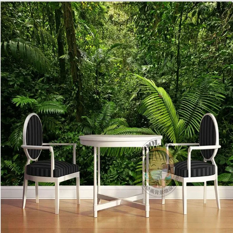 

beibehang Custom large fresco green plant tropical rain forest wood tree bambo fan background wall super green wallpaper
