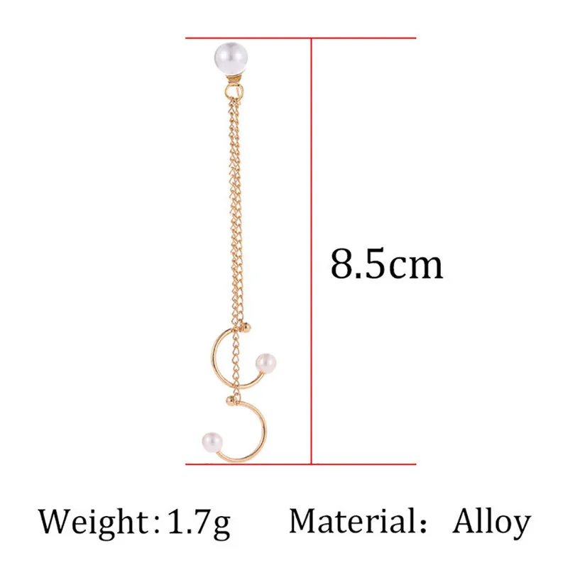 New Fashion 1Pc Punk Rock Imitation Earrings Streetwear Pearls Chain Tassel Gothic Dangle Wrap Earrings #3E12 (6)