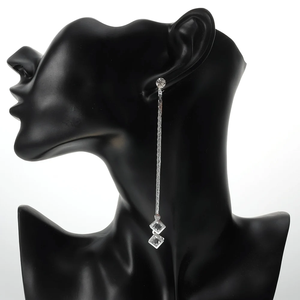 Square Gold Silver Color long Dangle Tassel Earring Stainless Steel Needle Rhinestone Women Ear Jewelry | Украшения и аксессуары