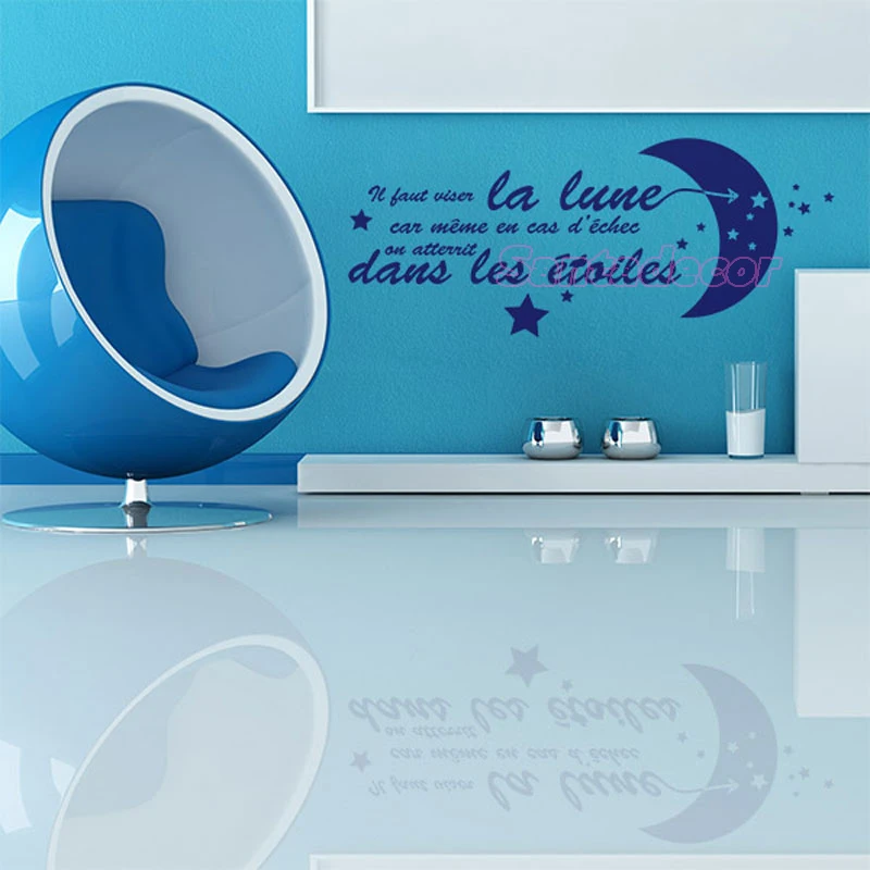 French Citation Il Faut Toujours Viser La Lune Vinyl Wall Sticker Nursery Mural Decals Kids Room Wall Art Home Decor Poster Aliexpress Home Garden