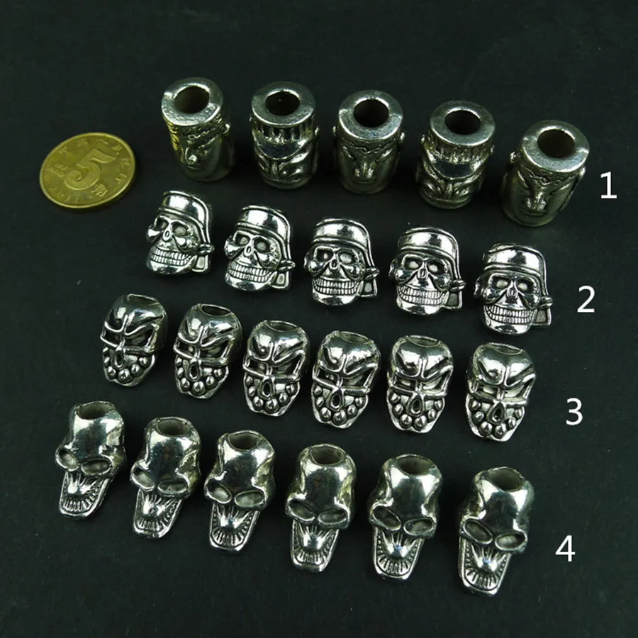 

10pcs Antique Silver Charms Skull Beads DIY Paracord Bracelets Knife Flashlight Lanyards Pendant Accessories&KL003