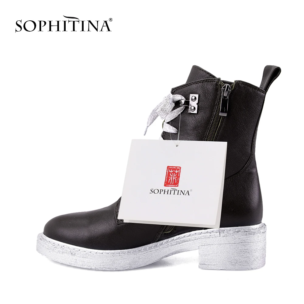 Véritable La M22 Main Bout À 2019 Femme Haute Chaussures Lacet Sophitina Noir gray De up En Gris Mode Black Rond Bottes Cuir Dame Confortable hdxQotsrCB
