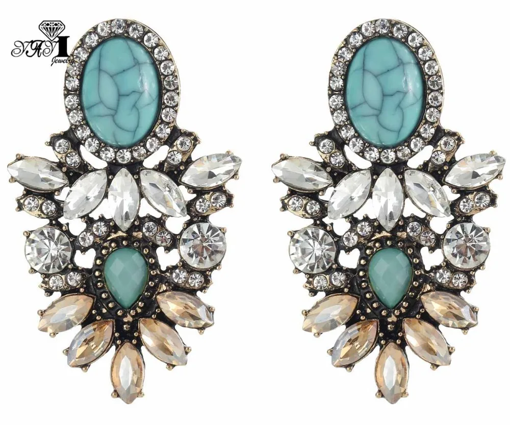 

YaYi Gray White Glass Gray Rhinestone Dangle Crystal Earring Women's Fashion Ancient Gold Color Gem Earrings For Women 1147