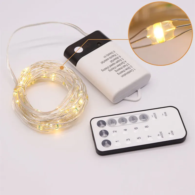 10 м 100 LED медный провод Светильник с батареей USB Dual Power пультом дистанционного