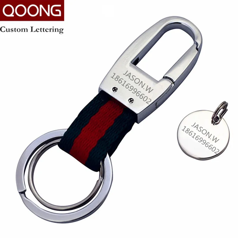 QOONG a medida de moda dos anillos llavero anillo soporte Llaveros moda Metal hombre coche llavero hombre Correa llavero QZ7-004