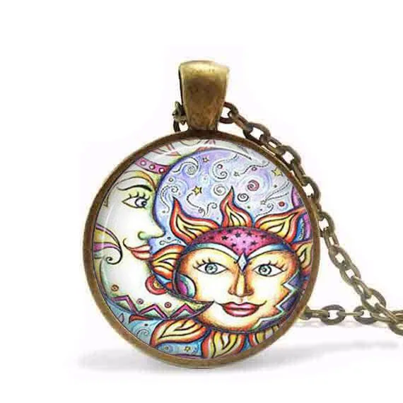 Ожерелье Sun and Moon винтажная Подвеска ожерелье sun god мужские и женские