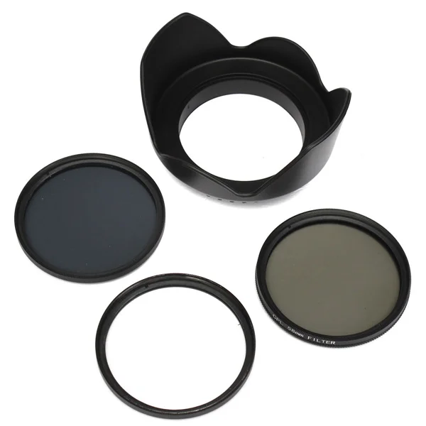 

58mm UV CPL ND4 Circular Polarizing Filter Kit Set + Lens Hood With Case For Canon Digital Camera SLR DSLR
