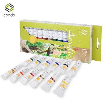 

CONDA Water-resistant 12 Colors 12ML Tube Acrylic Paint set color Nail glass Art Painting for fabric Drawing Tools For Kids DIY
