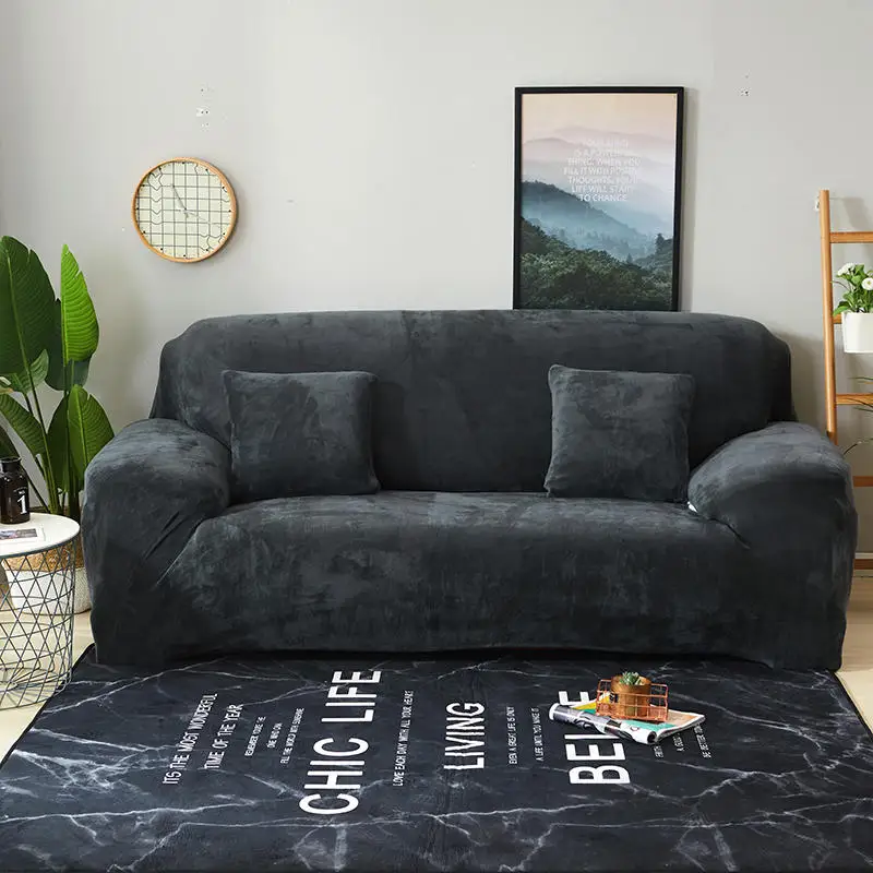 Dark Gray Solid Color Stretch Sofa Protector Cover for Living Room Sofa