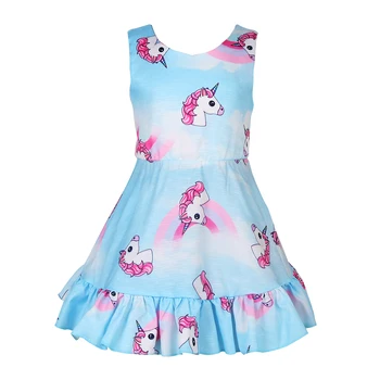

Baby girl clothes unicorn dress kids Sky blue dresses for Girls Halloween costume cosplay Party Vestidos 51236