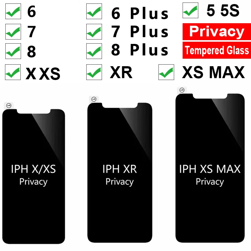 

Sinzean 50pcs Privacy Tempered glass Screen Protector For iphone 7/6S/6/5/5S/6s PLUS/8 plus/XS/XS MAX/XR anti spy tempered glass