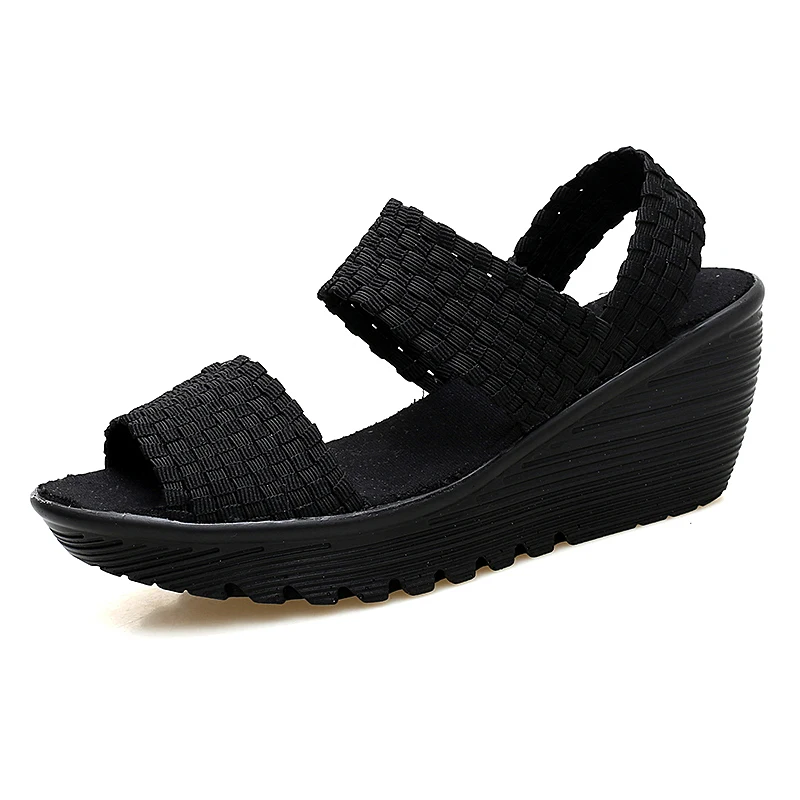 BeckyWalk Woven Slingback Sandals Women Summer Shoes Open Toe Platform Wedge Women Sandals Slip On sandales femme WSH2909