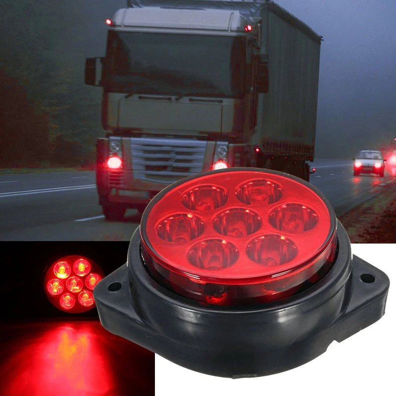 JXLCLYL  Red 7 LED Round Side Marker Indicator Clearance Light Car Truck Trailer