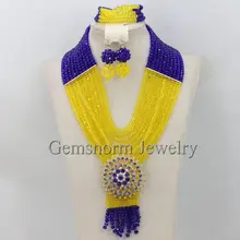 Романтический ярко-синий, желтый женский костюм хрустальные бусины ювелирные изделия нигерийские Свадебные африканские бусины комплект ювелирных изделий WB892