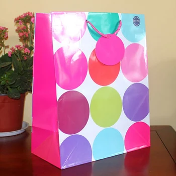 

wholesale 26*14*33cm Gift paper bag Colorful circle Large gift bag /Hand bag/ Firm and durable Packing bag 50pcs/lot