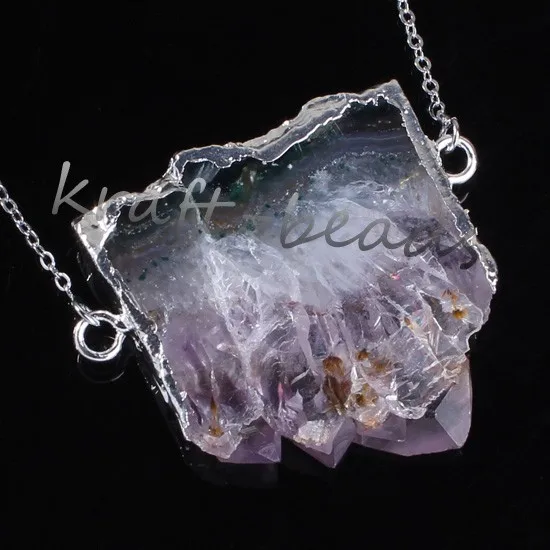 Natural Gnergy Gemstone~ Double Buckle Irregular Shape Pendant Natural Purple Amethysts Quartz Stone Necklace Fashion Jewelry 8 AA00409002304c