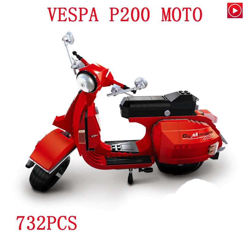 Legoed Technic city motor Red Electrombile Vehicle Toy Vespa P200 Moto Model kits Building Block Bricks Toys Christmas DIY Gift