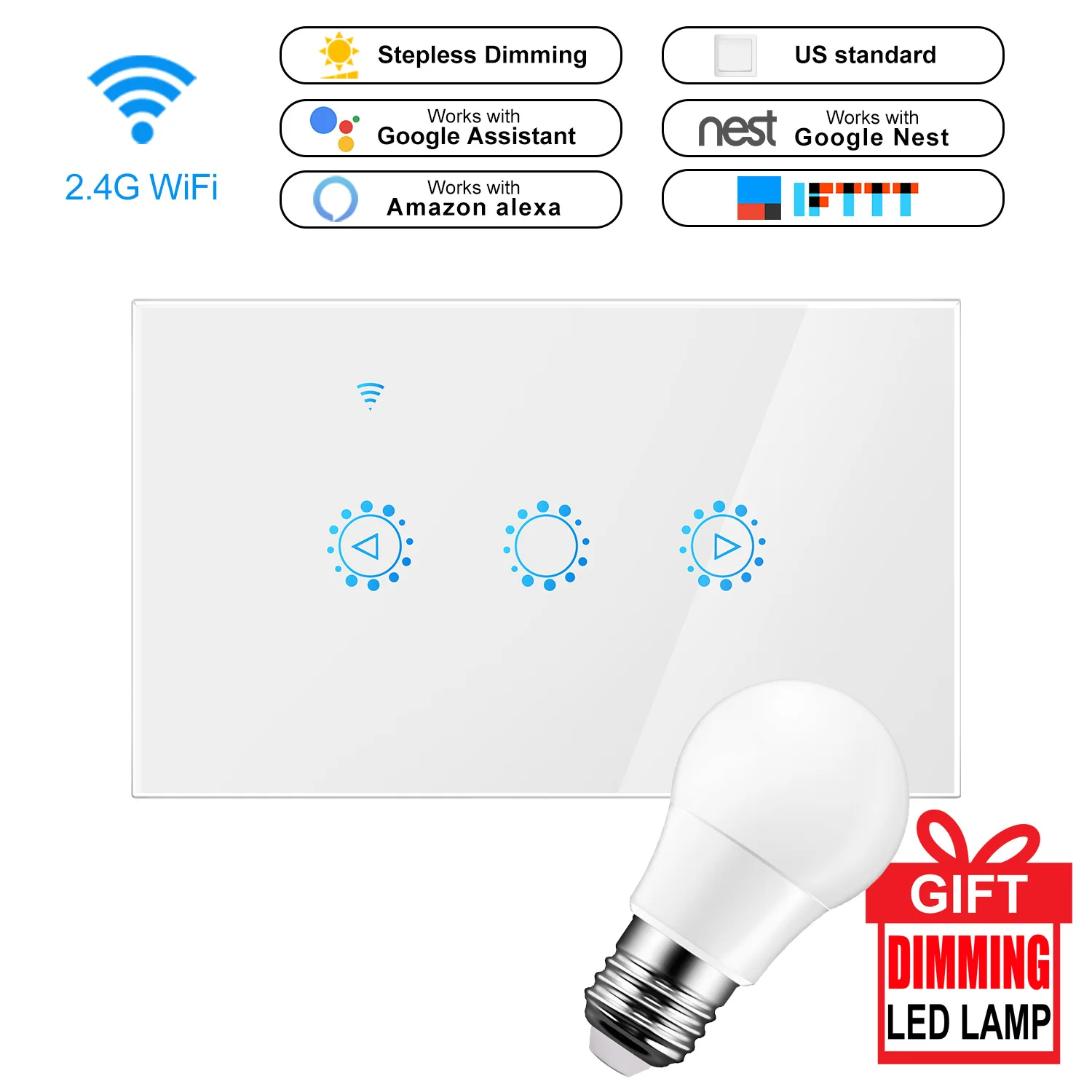 

Smart Wireless Switch Touch Control Incandescent Lightless Panel Switch Compatible With Amazon Alexa Google Assistant IFTTT