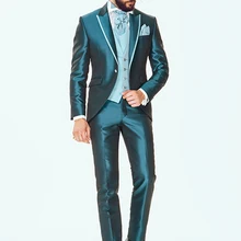 Последние Пальто Пант Дизайн синий сатин Жених Смокинги для женихов итальянский Стиль мужские свадебные Пром Костюмы(куртка+ Брюки для девочек+ жилет) TERNO индивидуальный заказ