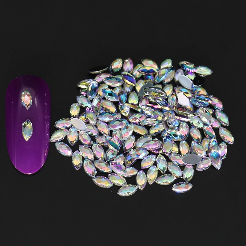 

1000Pcs/Lot Holographic Horse Eyes Nail Art Rhinestones Rainbow Marquise Nails Jewelry Accessories Manicure 3D Nail Decoration