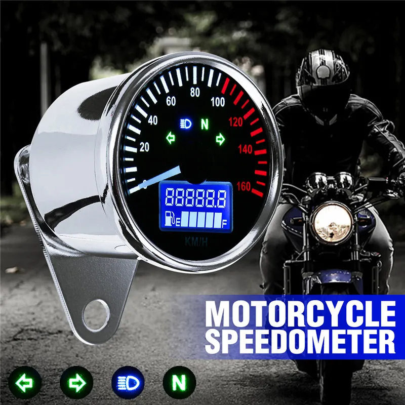 

12V LCD Motorcycle meter Digital Speedometer Odometer Tachometer Gauge fuel meter LED Turn Indicator universal