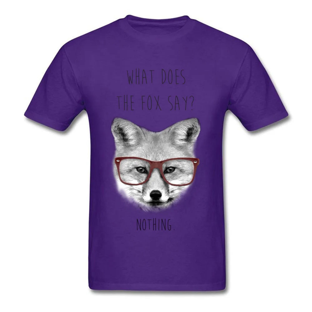 Faddish What does the fox say Short Sleeve T-Shirt Summer/Autumn O Neck 100% Cotton Tops Shirts for Students Tee Shirt Casual What does the fox say purple