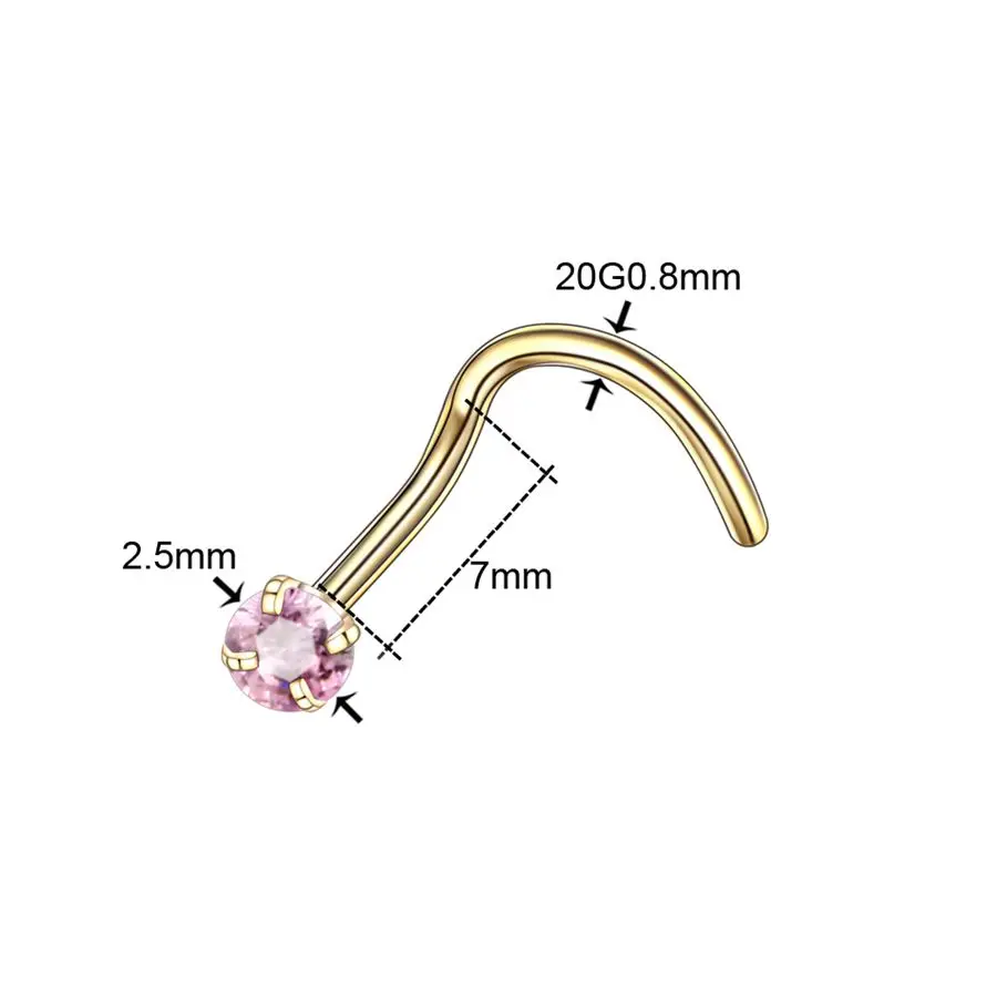1 шт 20 г стальные зубцы CZ нос винт кольца Nariz серьги ноздри пирсинг опал твист изогнутый бар драгоценный камень Носовая кость кольца шпильки ювелирные изделия - Окраска металла: Style9