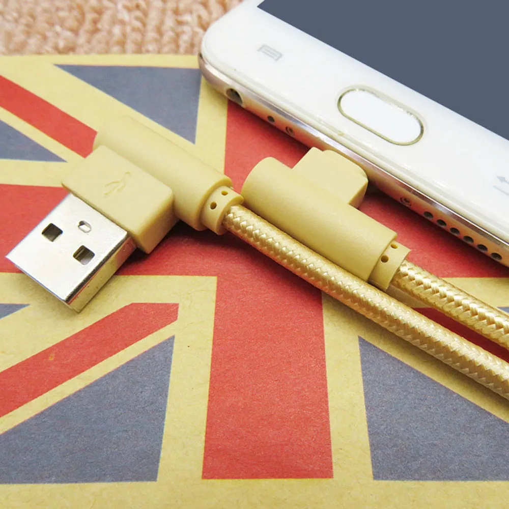 1 м Универсальный нейлоновый Плетеный Micro USB синхронизация данных Передача 90