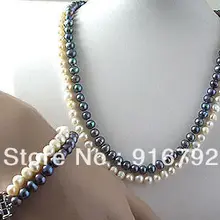 ПРАВДА 2 РЯД 7-8 ММ БЕЛЫЙ ЧЕРНЫЙ ЖЕМЧУЖНОЕ ОЖЕРЕЛЬЕ БРАСЛЕТ(C0322