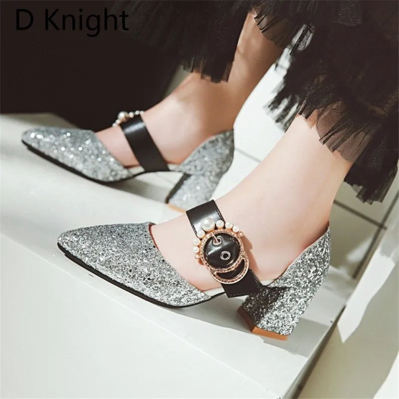 Silver Sequins Women Party Shoes Princess High Heels 2018 Spring Summer Bling Pumps Sexy Pointed Toe Gold Women Wedding Shoes (17)