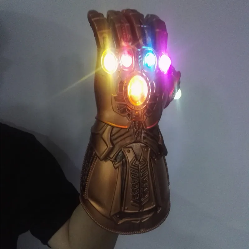 Billig NEUE LED Unendlichkeit Gauntlet 4 Endgame Cosplay Arm Latex Handschuhe Maske Marvel Superheld Iron Man Thanos