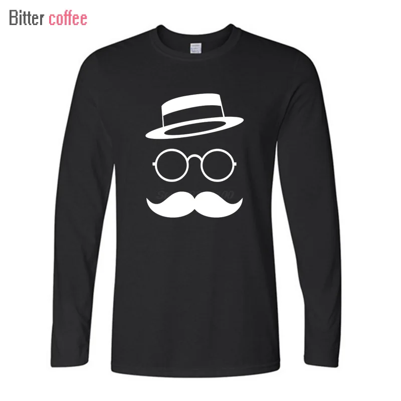 

BITTER COFFEE winter Retro Minimal with Moustache Glasses For Men Plus Size T Shirt long Sleeve Cotton Tops & Tees XS-XXL
