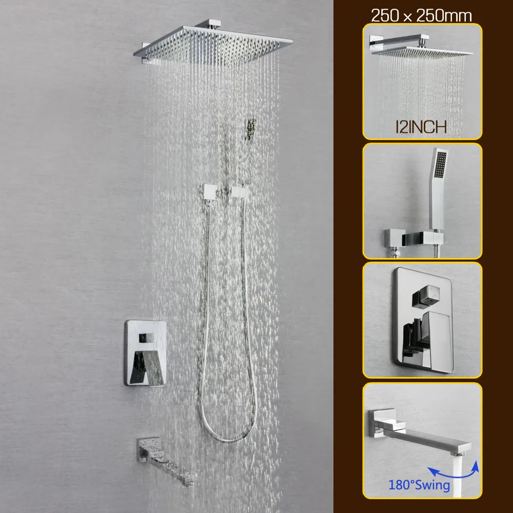Латунь 12 дюймов светодиодный душ набор ванная комната горячей и холодной смеситель клапан SK-7617 - Цвет: Style B