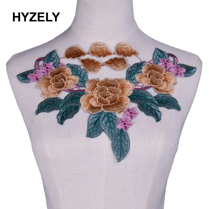 

Orange Wedding Dress Lace Applique Flower Fabric Patch Handmade DIY Bridal Headdress Lace Neckline Collar NL201