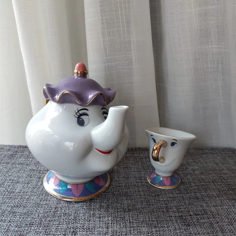 

Cartoon Beauty And The Beast Tea Set Mrs Potts Teapot Chip Pot Cup Set Cogsworth Clock Coffee Teapots Kettle Birthday Xmas Gift